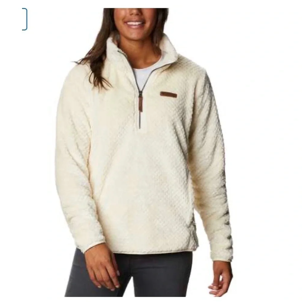 Columbia Teddy Fleece Pullover Womens L Cream Half Zip Gorpcore Sherpa Sweater